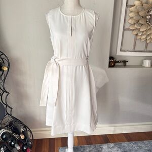 Lark & Ro Dress Women's Ivory Sleeveless Aline Elegant Midi Dress with Belt Sz.8